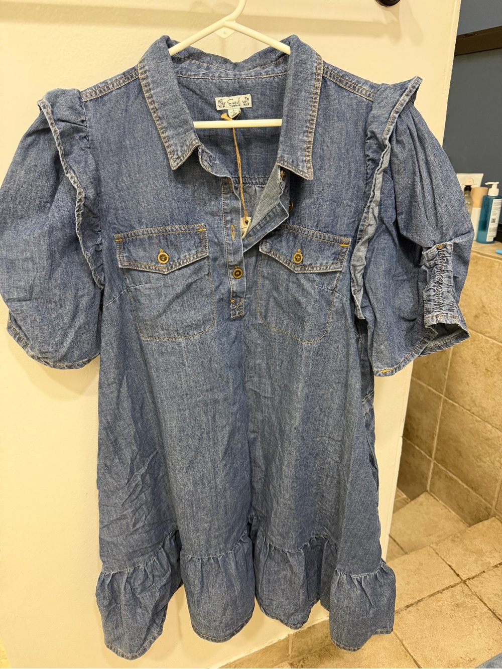 easel Denim Ruffle Skirt Dress - Blue